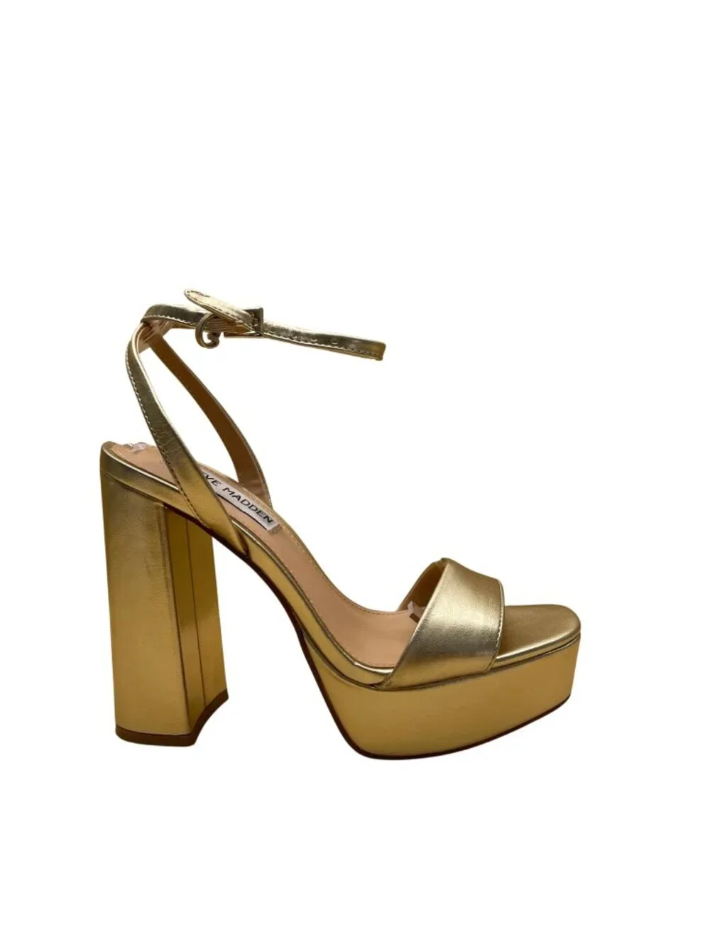 Steve Madden Women's Gold Synthetic Platform Lessa Block Heel Sandals Size 5.5M